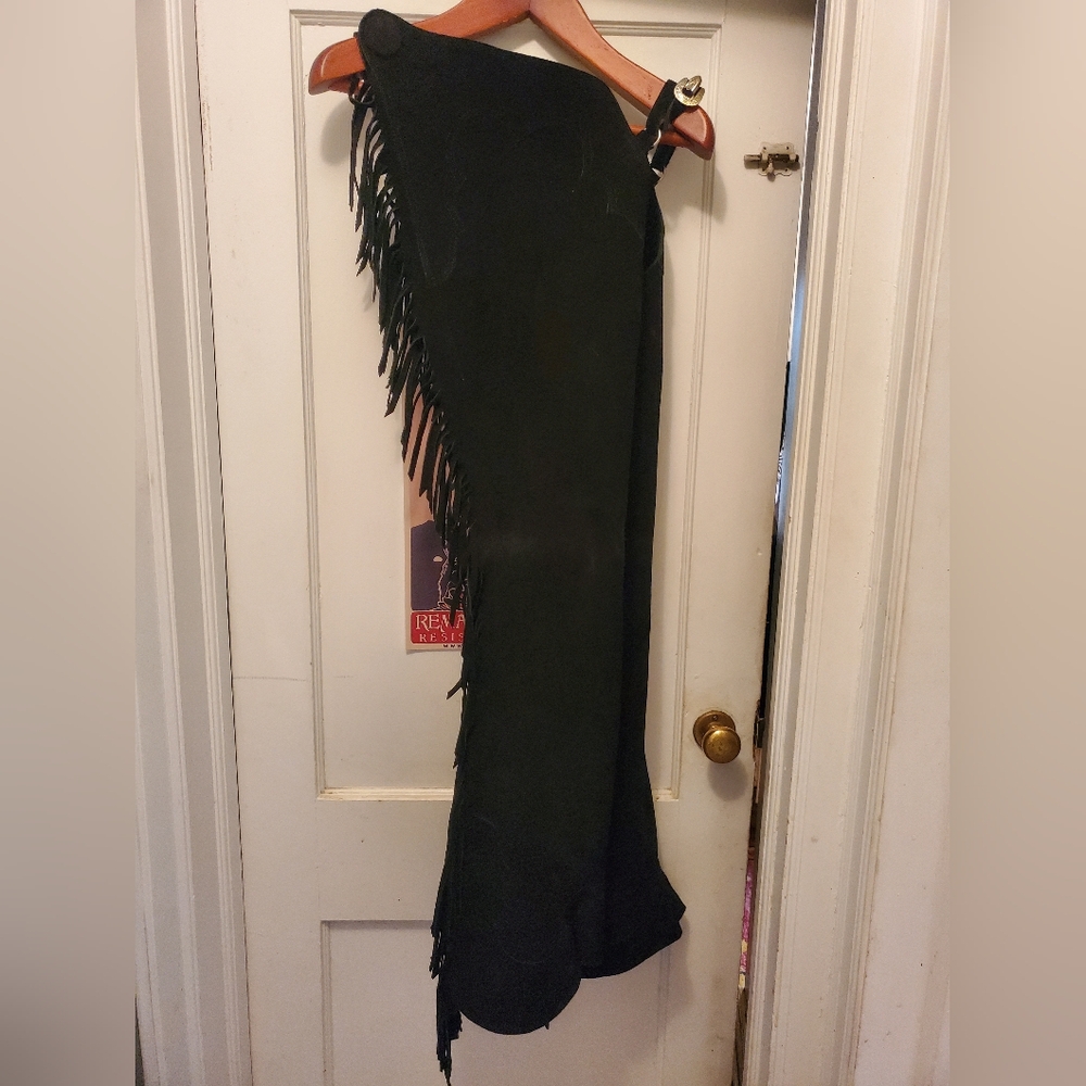 Absolutely Amazing " Hobby Horse" Black Suede Fringed Western Riding Chaps.